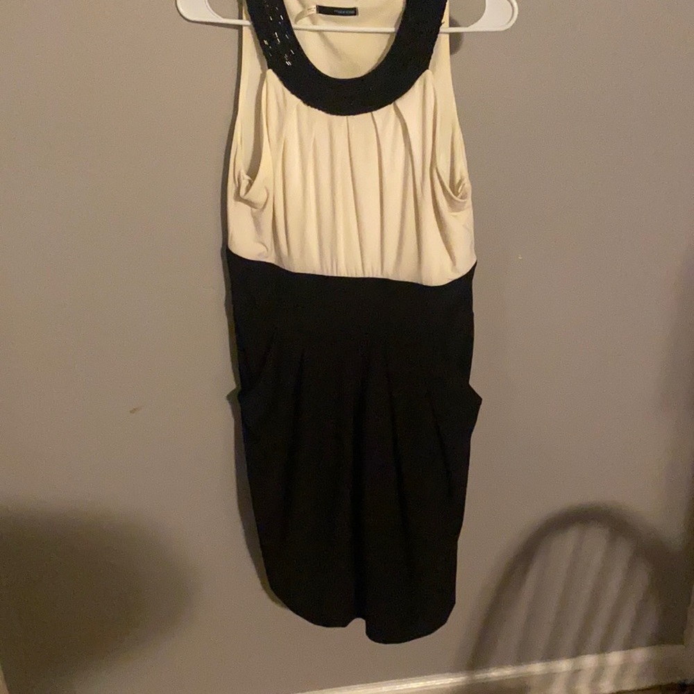 Black and white sequin neckline dress